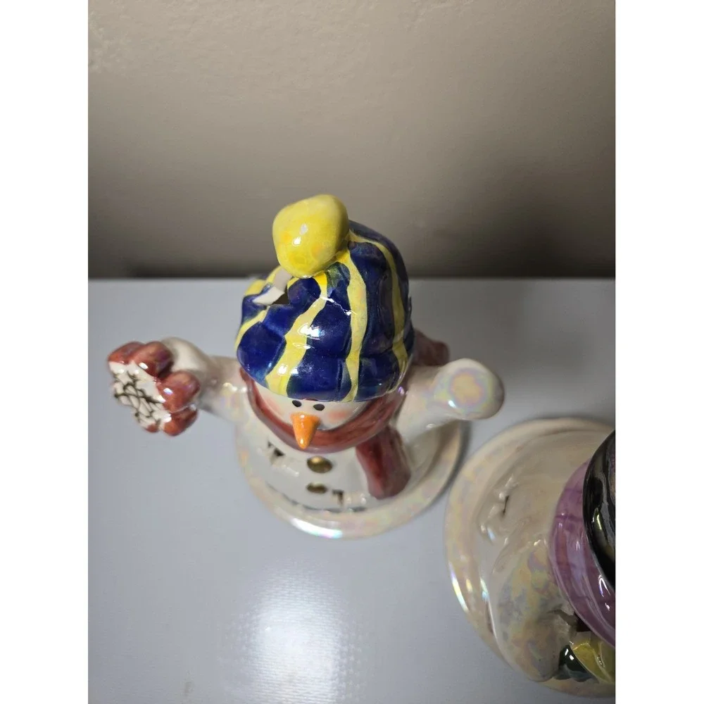 Vintage Ceramic Snowman Tealight Candle Holder Lot of 3 Christmas Holiday Decor